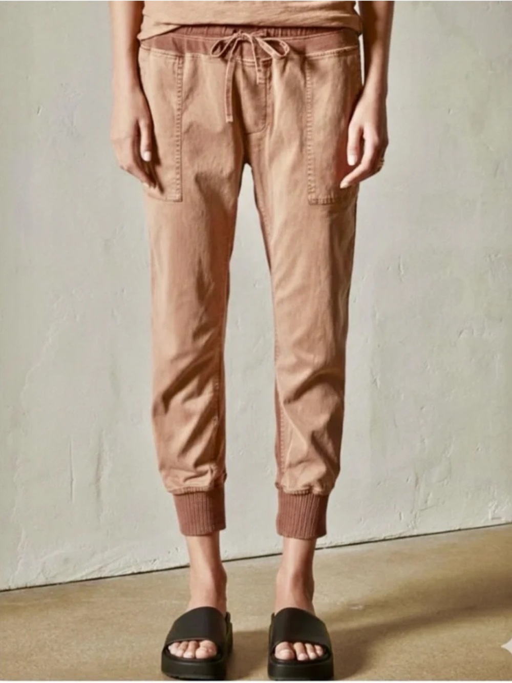James Perse Mixed Media Women's Drawstring Jogger Pants in Dusty Pink-Tan, 0/XS